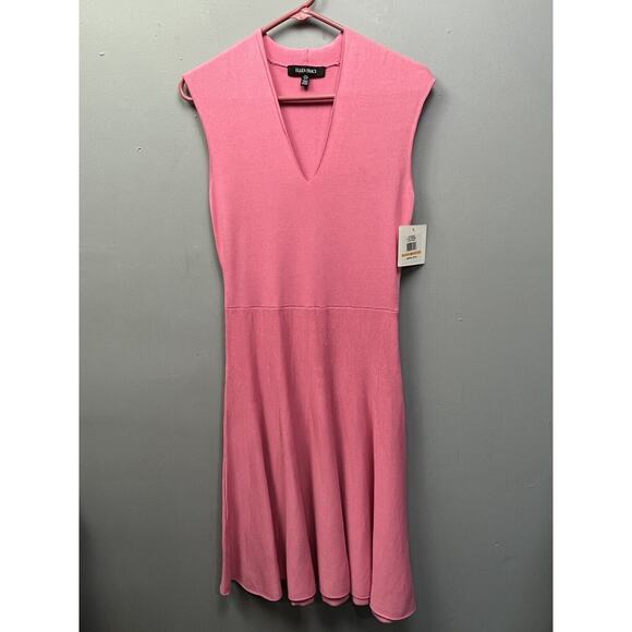 ELLEN TRACY Pink Ponte knit sleeveless V Neck drop waist dress size small NEW - Picture 1 of 6